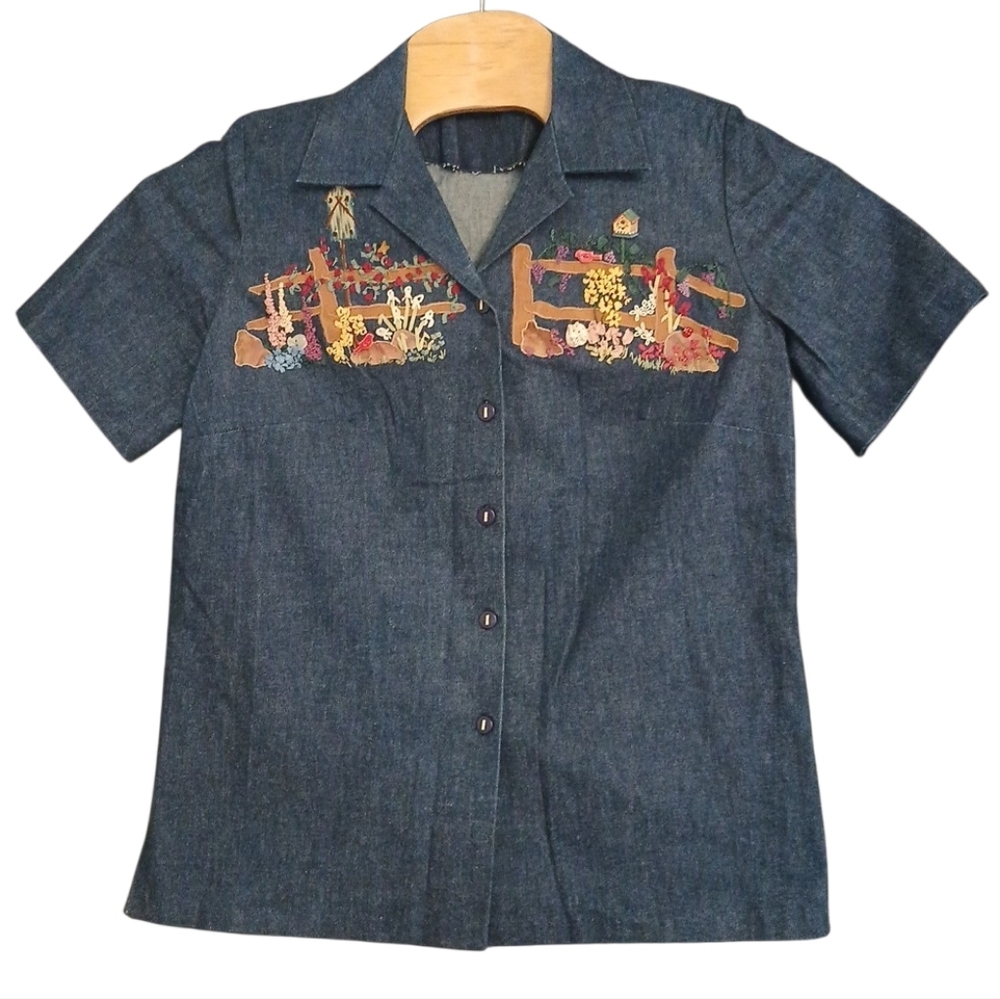 Handmade Cottagecore Whimsical Cottagecore Denim Spring Theme Vintage 90's Top